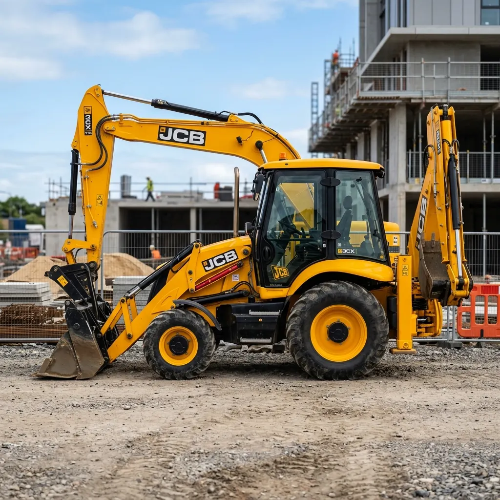 JCB backhoe loader performing excavation work